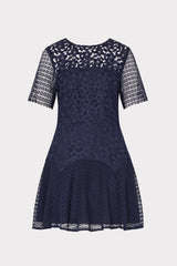 Lana Floral Geo Combo Lace Mini Dress - Navy