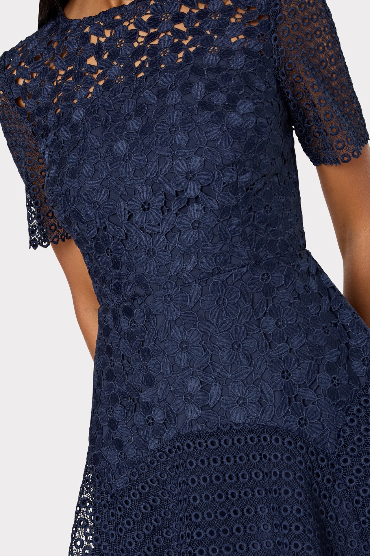 Lana Floral Geo Combo Lace Mini Dress - Navy