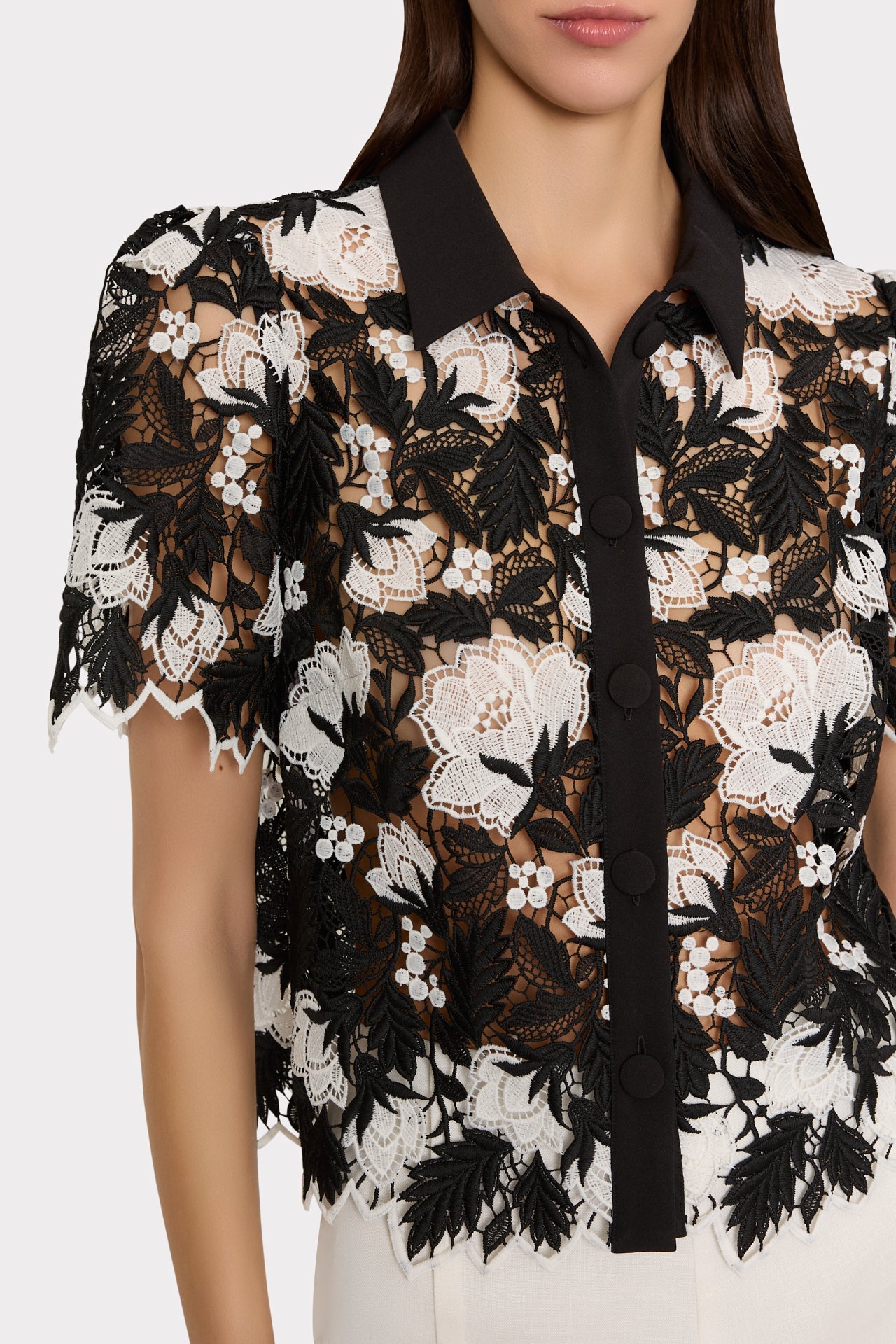 Addison Two Tone Lace Top - Black/White