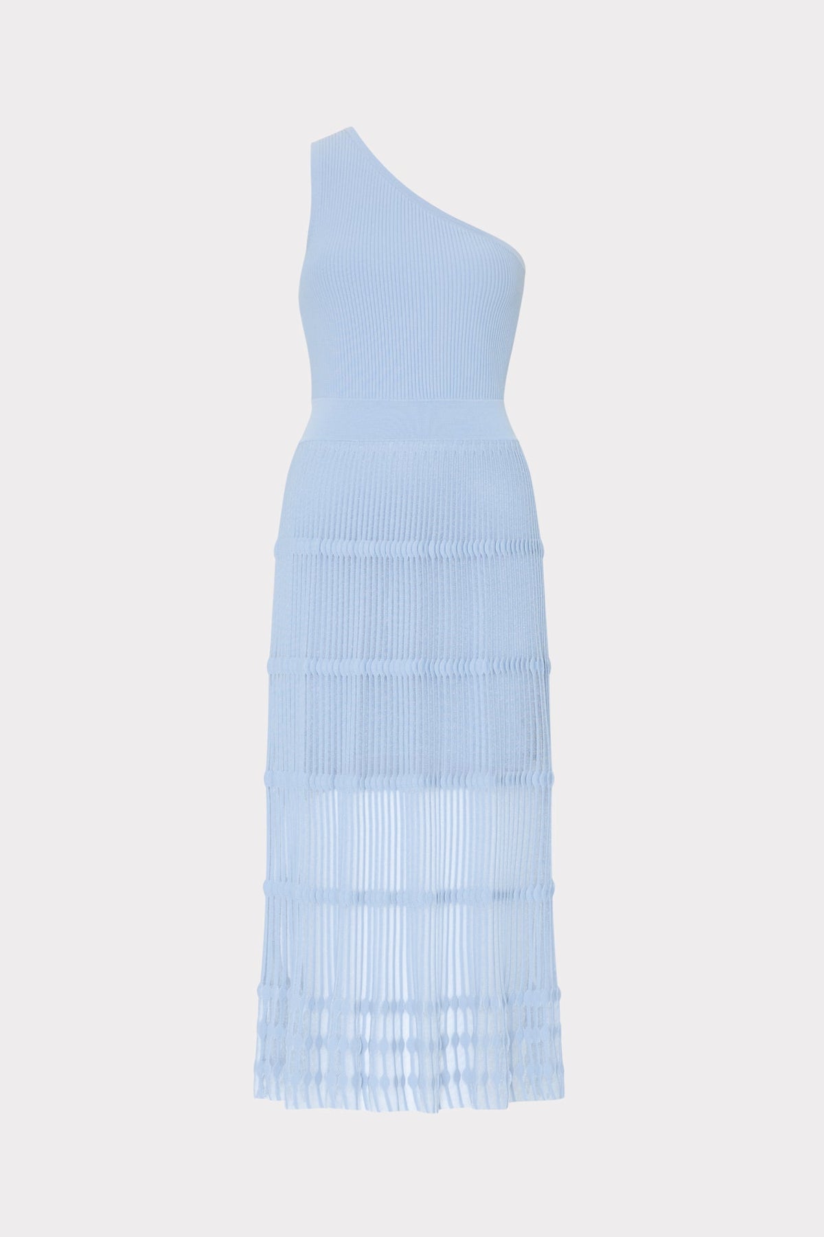 One Shoulder Sheer Knit Midi Dress - Light Blue