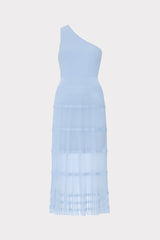 One Shoulder Sheer Knit Midi Dress - Light Blue
