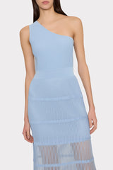 One Shoulder Sheer Knit Midi Dress - Light Blue