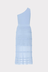 One Shoulder Sheer Knit Midi Dress - Light Blue