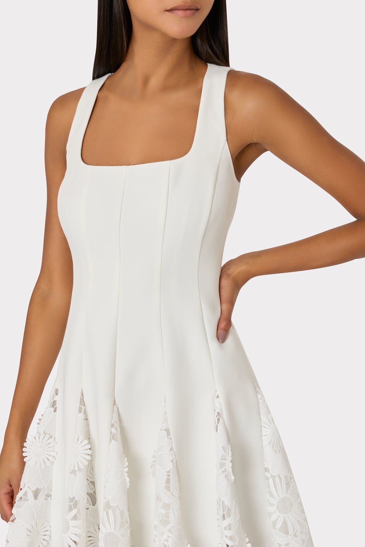 Ariel Cady 3D Lace Combo Dress - Ecru