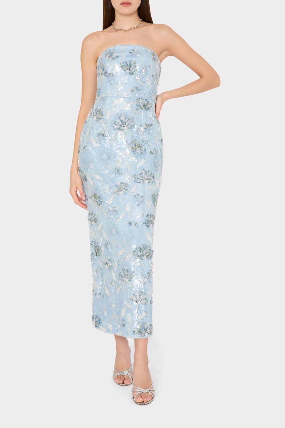 Jasmine Sequins Strapless Dress - Light Blue