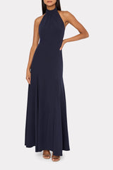 Elena High Neck Cady Dress - Navy