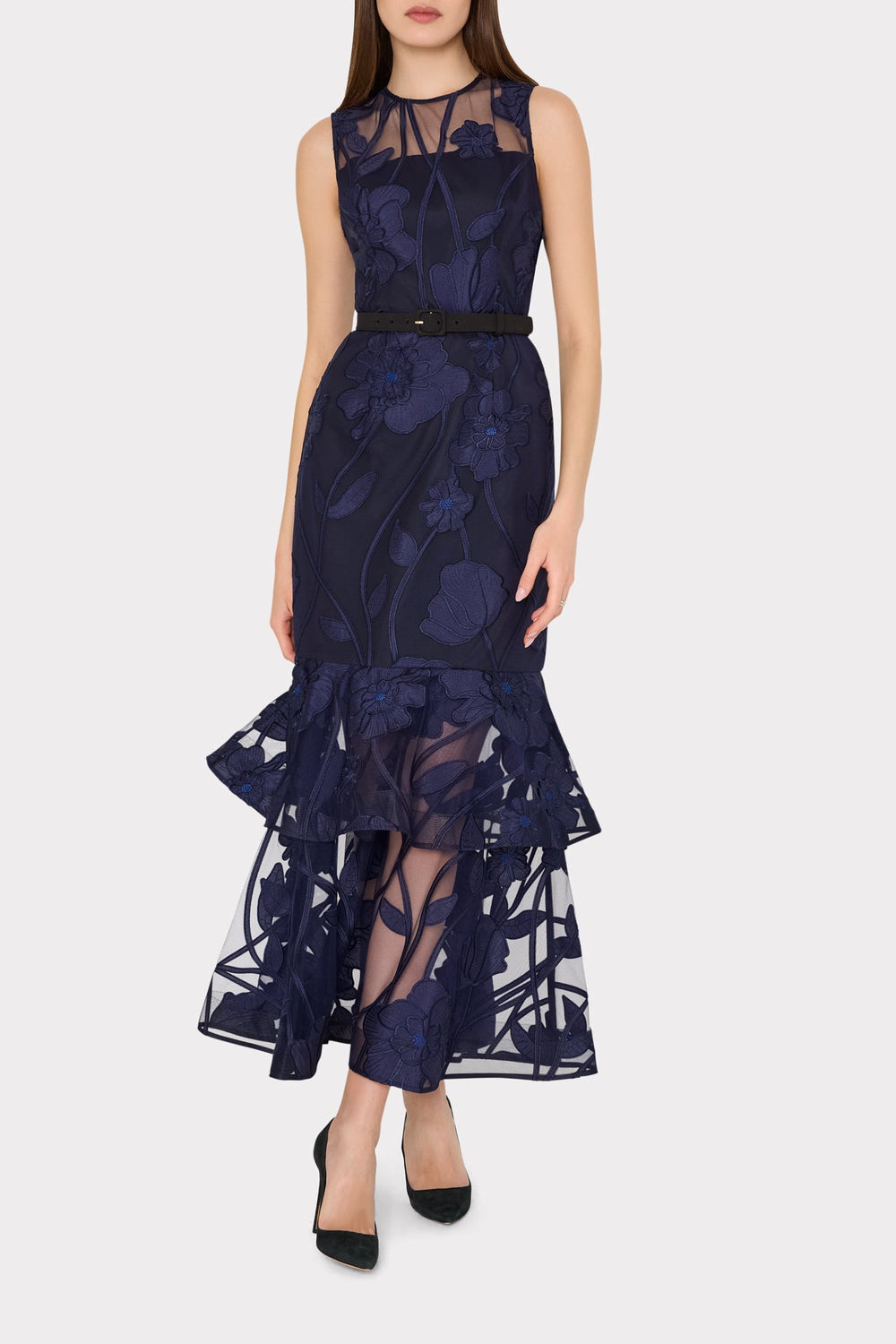 Anna Embroidered Maxi Dress - Black Navy