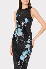 Tiana Floral Sequins Dress - Black Multi
