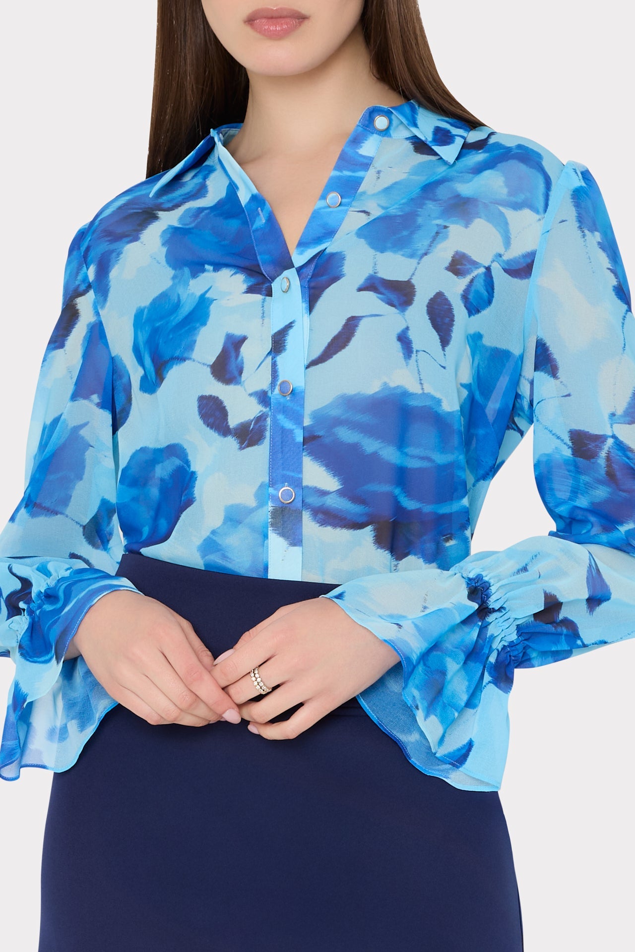 Lacey Blurred Blossom Printed Blouse - Blue Multi