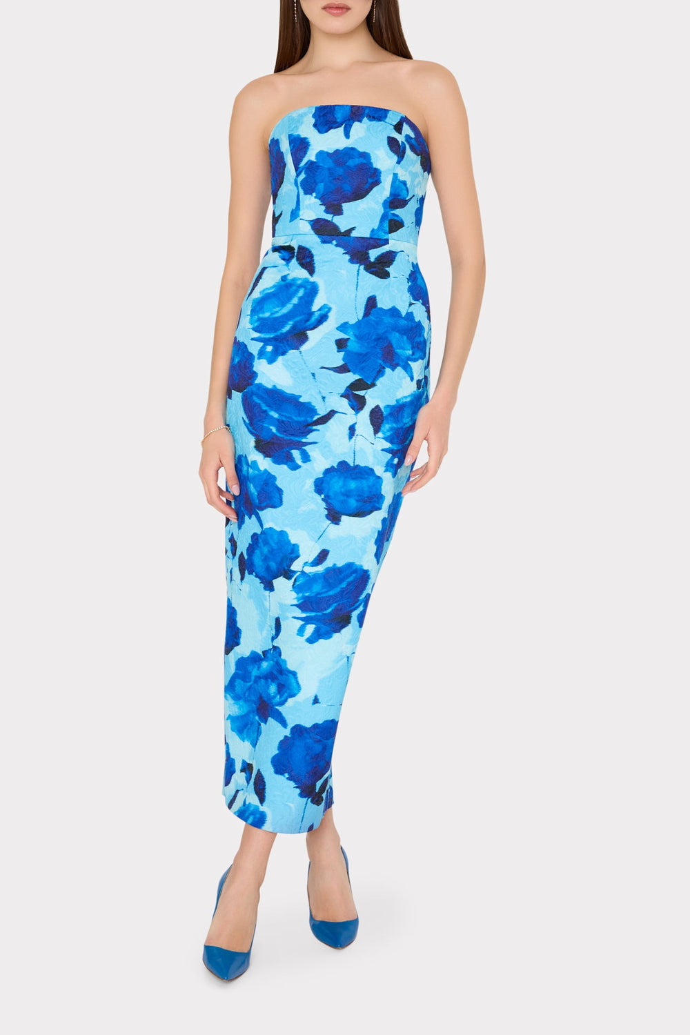 Orion Blurred Blossom Jacquard Dress - Blue Multi