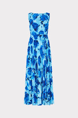 Jasmine Blurred Blossom Pleated Maxi Dress - Blue Multi
