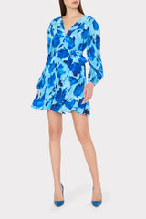 Liv Blurred Blossom Pleated Dress - Blue Multi