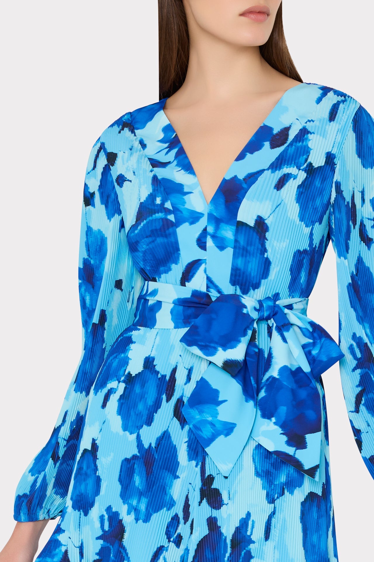 Liv Blurred Blossom Pleated Dress - Blue Multi