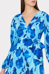 Liv Blurred Blossom Pleated Dress - Blue Multi