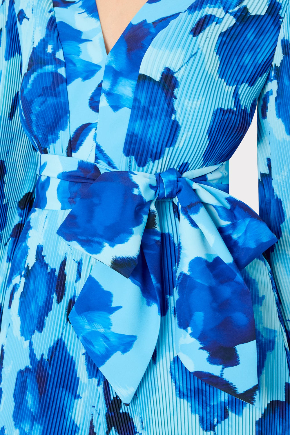 Liv Blurred Blossom Pleated Dress - Blue Multi