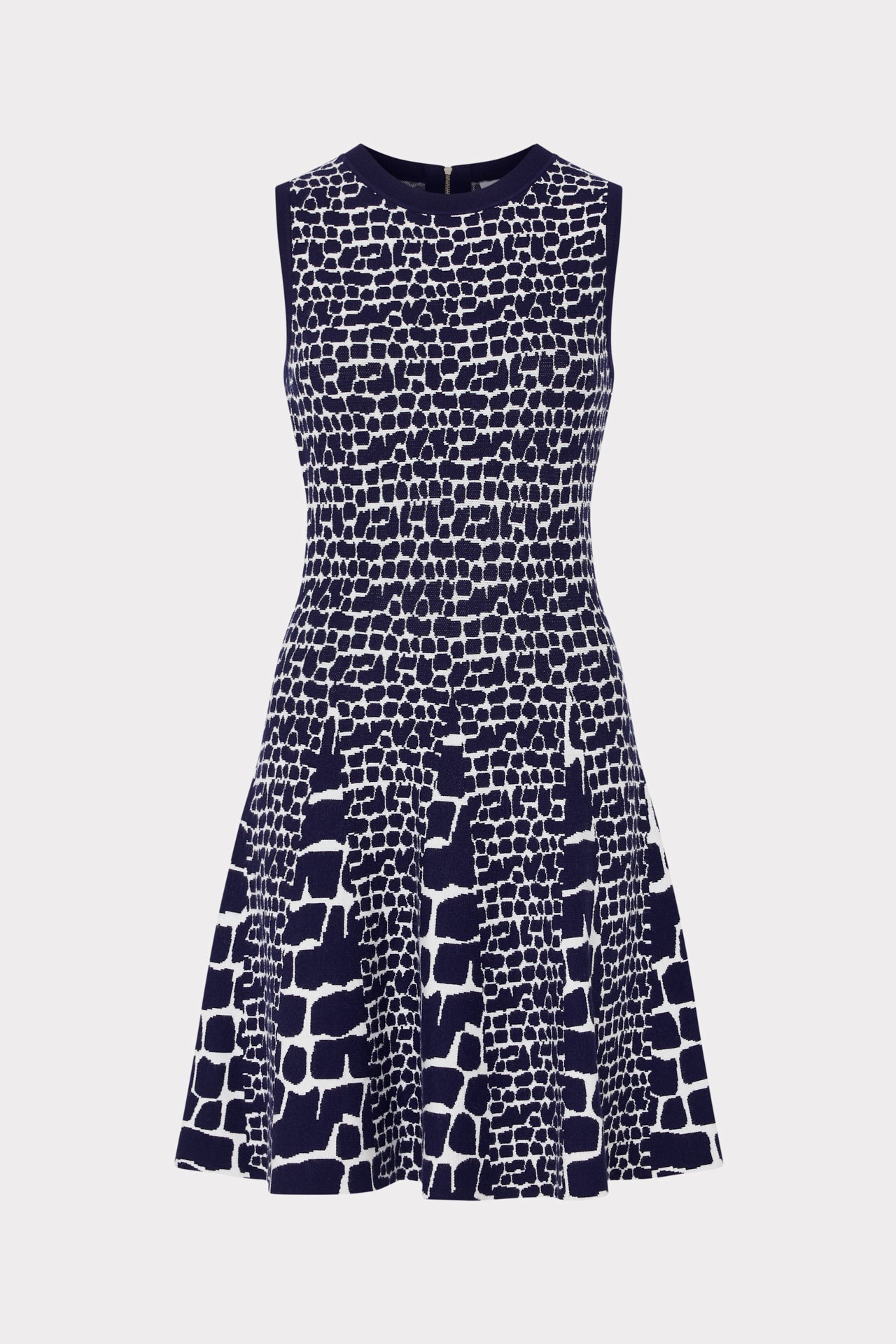 Tile Wave Jacquard Knit Mini Dress - Navy/Ecru