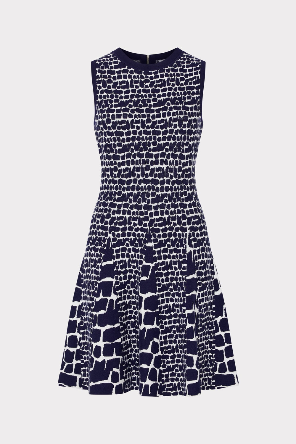 Tile Wave Jacquard Knit Mini Dress - Navy/Ecru