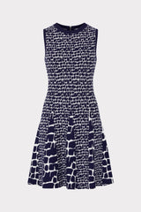 Tile Wave Jacquard Knit Mini Dress - Navy/Ecru