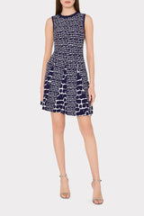 Tile Wave Jacquard Knit Mini Dress - Navy/Ecru