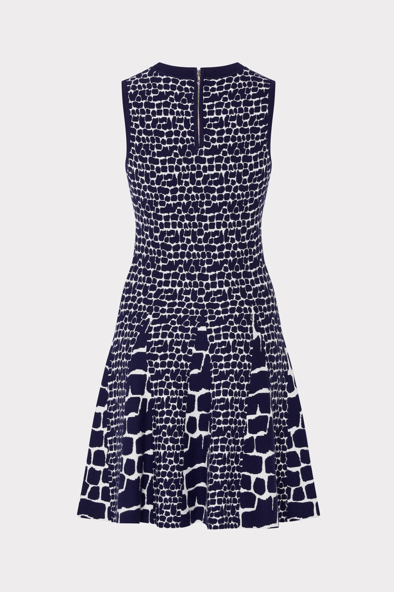 Tile Wave Jacquard Knit Mini Dress - Navy/Ecru
