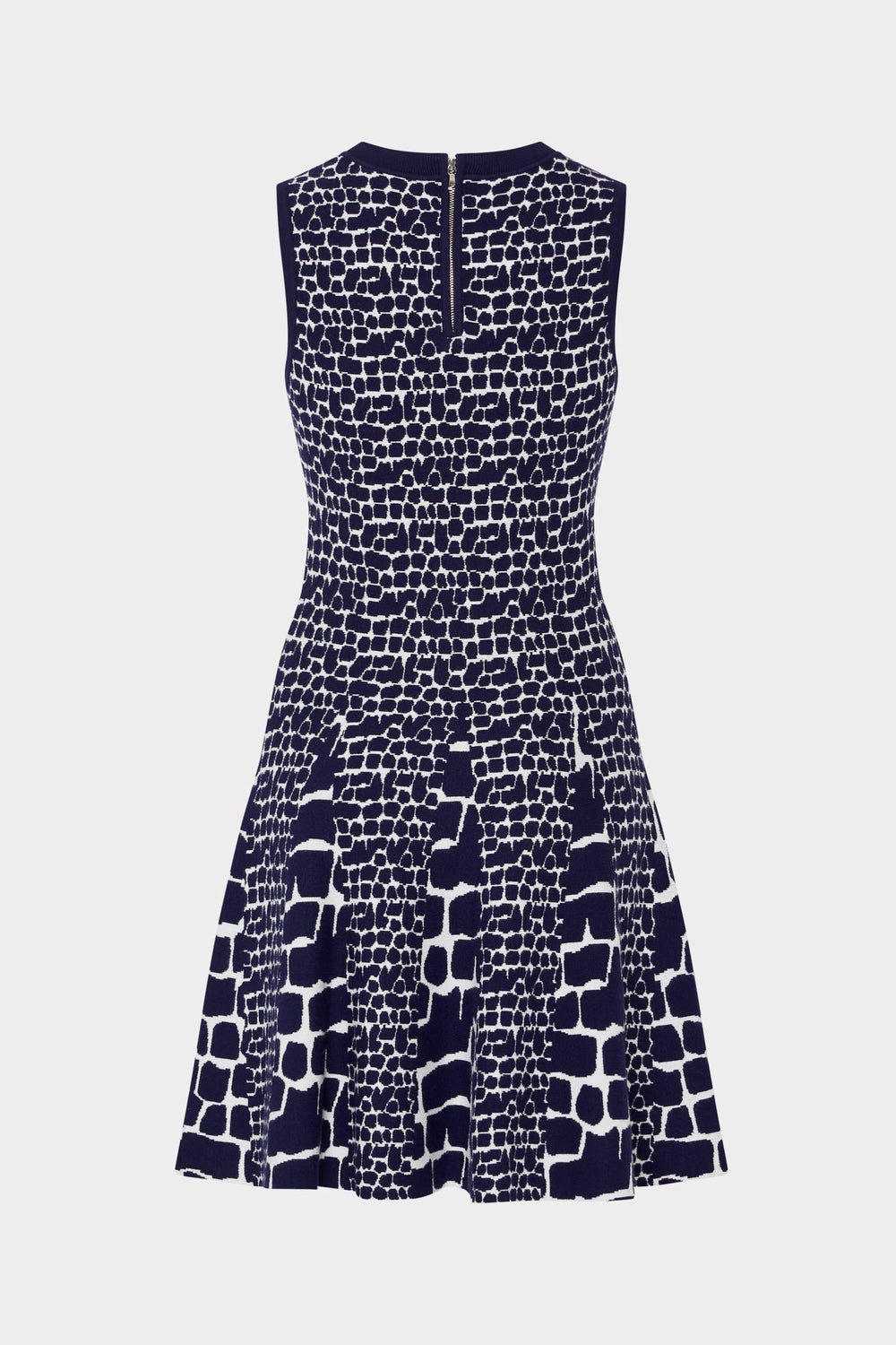 Tile Wave Jacquard Knit Mini Dress - Navy/Ecru