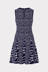 Tile Wave Jacquard Knit Mini Dress - Navy/Ecru